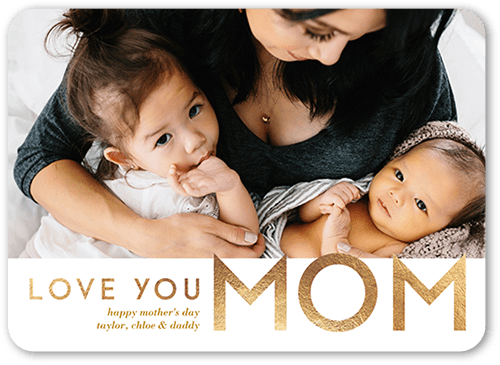 Love You Mom Mother's Day Card, White, 5x7 Flat, Pearl Shimmer Cardstock, Rounded
