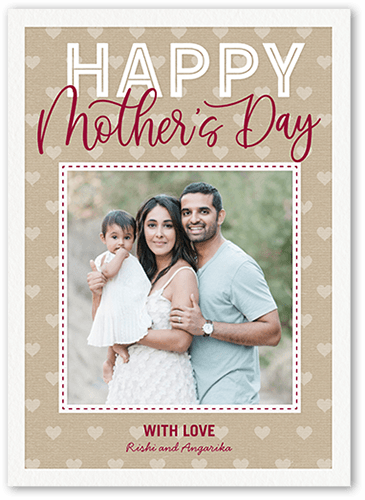 Textured Hearts Mother's Day Card, Red, 5x7 Flat, Luxe Double-Thick Cardstock, Square