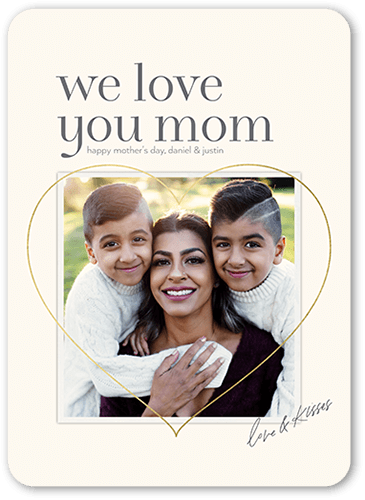Love Mom Mother's Day Card, Beige, 5x7 Flat, Standard Smooth Cardstock, Rounded