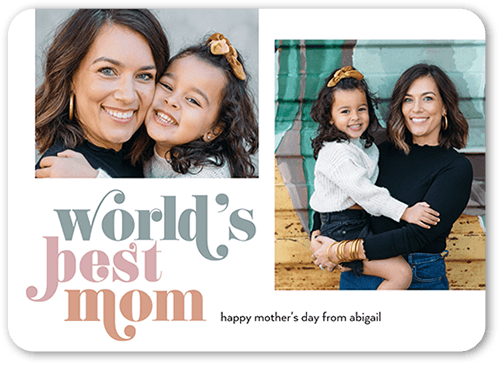 World Best Mother's Day Card, White, 5x7 Flat, Pearl Shimmer Cardstock, Rounded, White