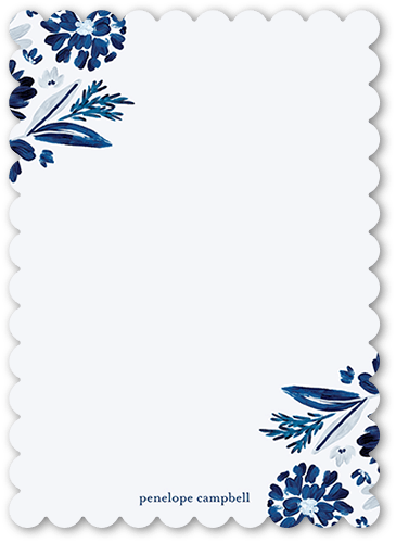 Bunched Corners Personal Stationery, Blue, 5x7 Flat, Pearl Shimmer Cardstock, Scallop