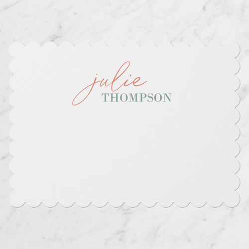 Signature Impression Personal Stationery, White, 5x7 Flat, Pearl Shimmer Cardstock, Scallop