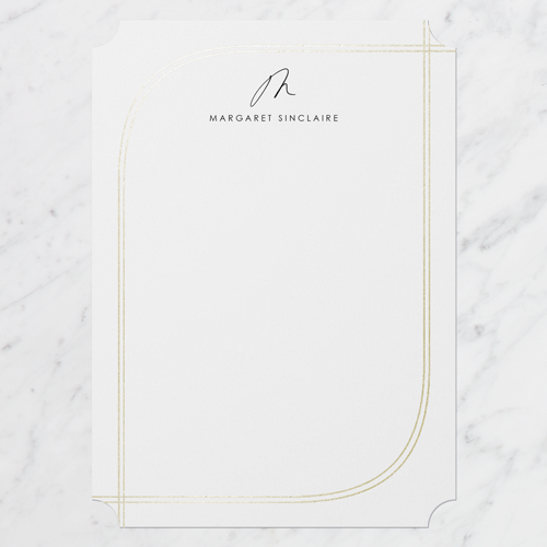Edge Arc Personal Stationery, Gold Foil, White, 5x7 Flat, Pearl Shimmer Cardstock, Ticket