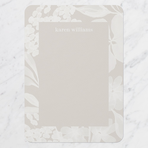 Floral Mark Personal Stationery, Beige, 5x7 Flat, Pearl Shimmer Cardstock, Rounded