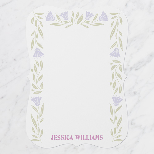 Symbolic Floral Frame Personal Stationery, Purple, 5x7 Flat, Pearl Shimmer Cardstock, Bracket
