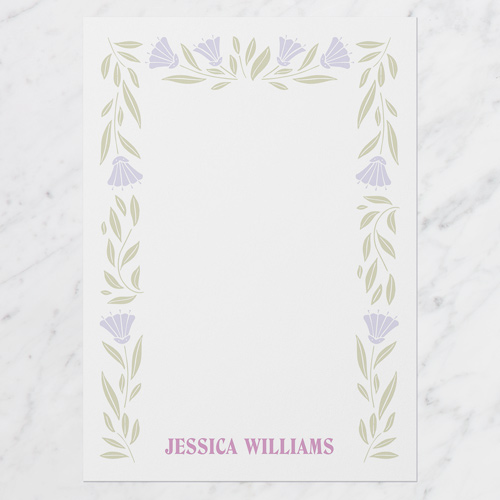 Symbolic Floral Frame Personal Stationery, Purple, 5x7 Flat, Standard Smooth Cardstock, Square