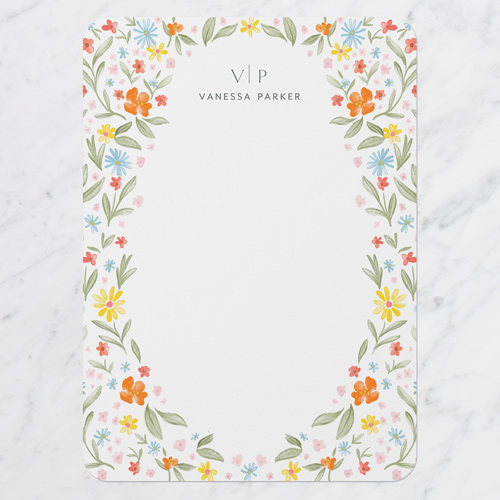 Micro Florals Personal Stationery, White, 5x7 Flat, Pearl Shimmer Cardstock, Rounded