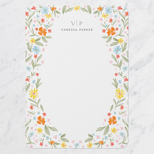 Micro Florals Personal Stationery, White, 5x7 Flat, 100% Recycled Cardstock , Rounded