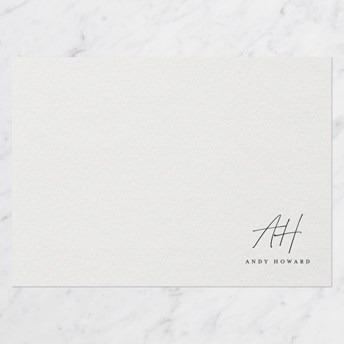 Textured Initials Personal Stationery, White, 5x7 Flat, Pearl Shimmer Cardstock, Square