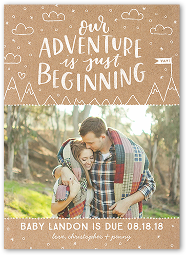 Adventure Begins Pregnancy Announcement, Beige, Pearl Shimmer Cardstock, Square