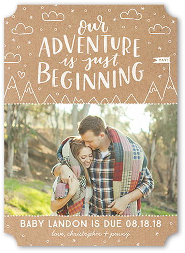Adventure Begins Pregnancy Announcement, Beige, Matte, Signature Smooth Cardstock, Ticket