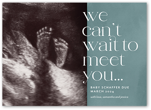 We Cant Wait Pregnancy Announcement, Blue, 5x7 Flat, Pearl Shimmer Cardstock, Square, Blue