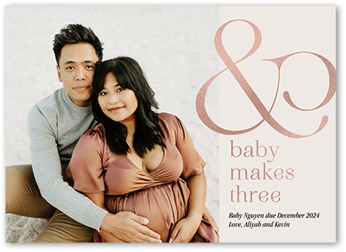 Bold Ampersand Pregnancy Announcement, Grey, 5x7 Flat, Pearl Shimmer Cardstock, Square