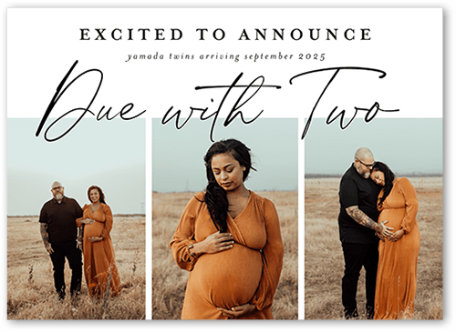 Expecting Two Pregnancy Announcement, White, 5x7, Luxe Double-Thick Cardstock, Square