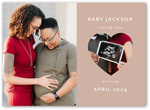 Small Heart Frame Pregnancy Announcement, Pink, 5x7 Flat, Write Your Own Greeting, 100% Recycled Cardstock , Square