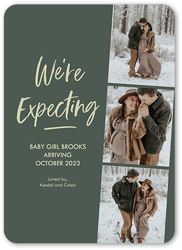 Expecting Filmstrip Pregnancy Announcement, Green, 5x7 Flat, 100% Recycled Cardstock , Rounded