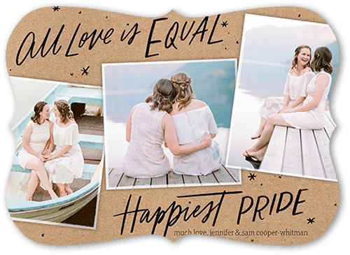 Happy Love Pride Month Greeting Card, Brown, 5x7 Flat, Pearl Shimmer Cardstock, Bracket, White