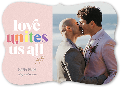 Passion Unites Pride Month Greeting Card, Pink, 5x7 Flat, Pearl Shimmer Cardstock, Bracket