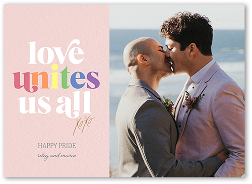 Passion Unites Pride Month Greeting Card, Pink, 5x7 Flat, Pearl Shimmer Cardstock, Square