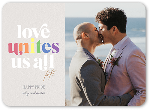 Passion Unites Pride Month Greeting Card, Grey, 5x7 Flat, 100% Recycled Cardstock , Rounded, Whisper Gray