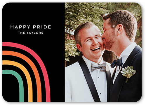 Rainbow Arch Pride Month Greeting Card, Black, 5x7 Flat, Standard Smooth Cardstock, Rounded