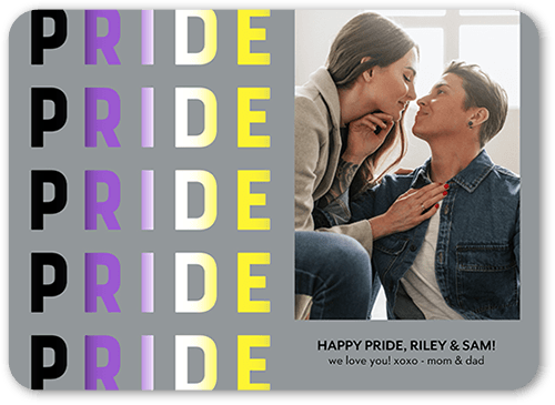 Nonbinary Flag Pride Month Greeting Card, Grey, 5x7 Flat, 100% Recycled Cardstock , Rounded, Ash