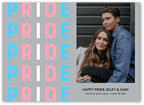 Transgender Flag Pride Month Greeting Card, Grey, 5x7 Flat, 100% Recycled Cardstock , Square