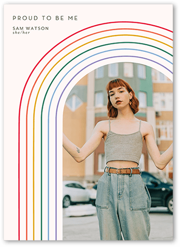 Arched Rainbow Pride Month Greeting Card, Grey, 5x7 Flat, Pearl Shimmer Cardstock, Square