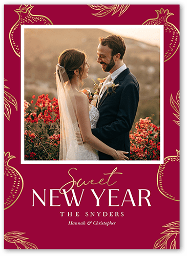 Pomegranate Pattern Rosh Hashanah Card, Red, 5x7 Flat, Matte, Signature Smooth Cardstock, Square, Syrah