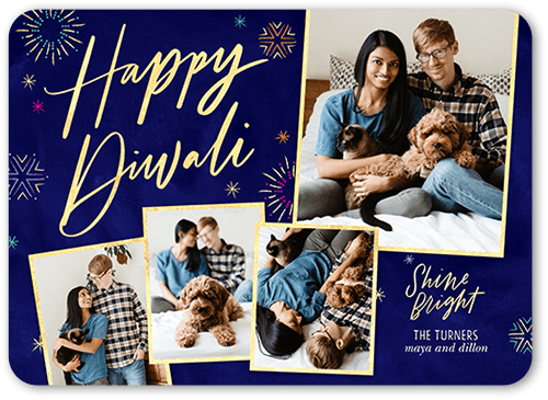 Brilliant Fireworks Diwali Card, Blue, 5x7 Flat, Standard Smooth Cardstock, Rounded, Dark Blue