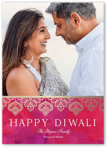 Lacy Edge Diwali Card, Red, 5x7 Flat, Luxe Double-Thick Cardstock, Square