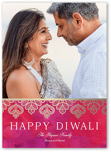 Lacy Edge Diwali Card, Red, 5x7 Flat, Pearl Shimmer Cardstock, Square