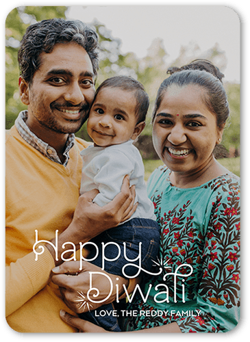Simple Swirls Diwali Card, White, 5x7 Flat, 100% Recycled Cardstock , Rounded, White