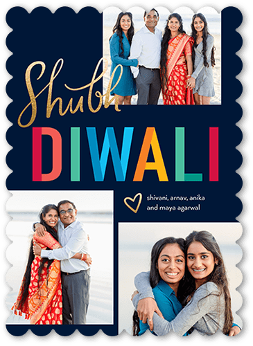 Brilliant Strips Diwali Card, Blue, 5x7 Flat, Matte, Signature Smooth Cardstock, Scallop