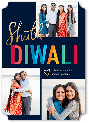 Brilliant Strips Diwali Card, Blue, 5x7 Flat, Pearl Shimmer Cardstock, Ticket