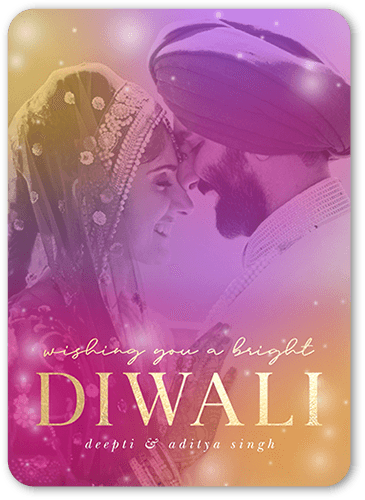 Dreamy Overlay Diwali Card, Orange, 5x7 Flat, Standard Smooth Cardstock, Rounded, Meyer Lemon