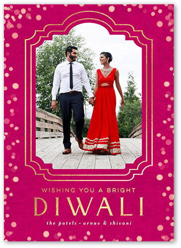 Ornamented Frame Diwali Card, Pink, 5x7 Flat, Matte, Signature Smooth Cardstock, Square, Hot Pink