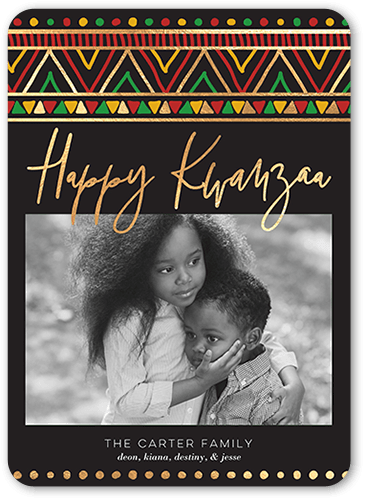 Printed Pattern Kwanzaa Card, Grey, 5x7 Flat, Kwanzaa, Standard Smooth Cardstock, Rounded