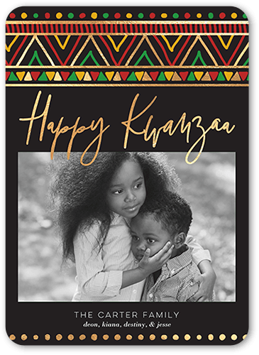 Printed Pattern Kwanzaa Card, Grey, 5x7 Flat, Kwanzaa, 100% Recycled Cardstock ?, Rounded