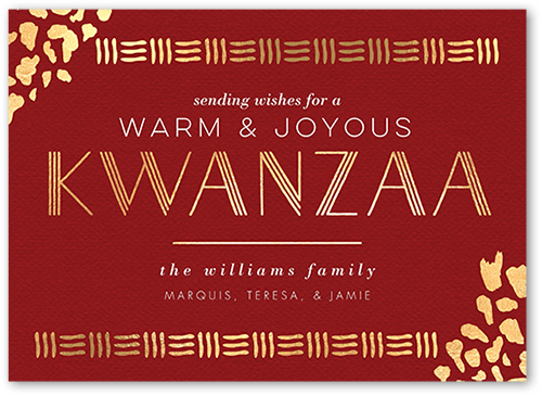 Patterned Corners Kwanzaa Card, Red, 5x7 Flat, Kwanzaa, 100% Recycled Cardstock , Square, Rich Red