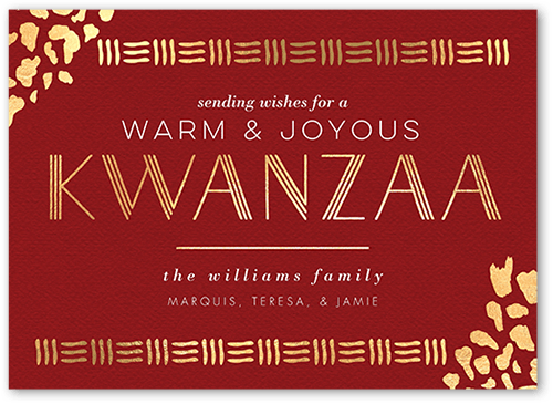 Patterned Corners Kwanzaa Card, Red, 5x7 Flat, Kwanzaa, Pearl Shimmer Cardstock, Square