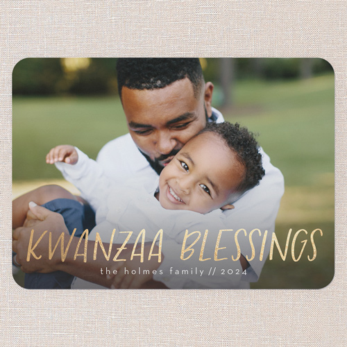 Wonderful Blessing Kwanzaa Card, White, 5x7 Flat, Kwanzaa, Pearl Shimmer Cardstock, Rounded