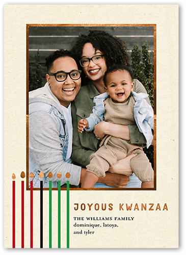 Simple Candles Kwanzaa Card, Beige, 5x7 Flat, Kwanzaa, Pearl Shimmer Cardstock, Square, Cream