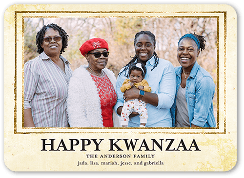 Textured Trim Kwanzaa Card, Beige, 5x7 Flat, Kwanzaa, Standard Smooth Cardstock, Rounded