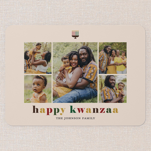 Candlelight Wishes Kwanzaa Card, Beige, 5x7 Flat, Kwanzaa, Standard Smooth Cardstock, Rounded, Adobe Blush