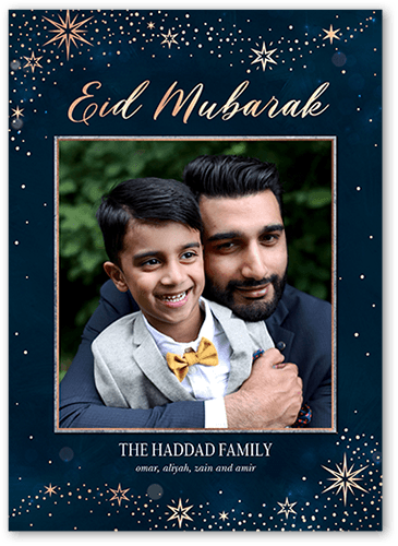 Lustrous Background Eid Card, Blue, 5x7 Flat, Standard Smooth Cardstock, Square