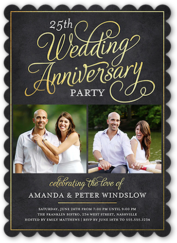 Scrolled Script Wedding Anniversary Invitation, Black, 100% Recycled Cardstock , Scallop