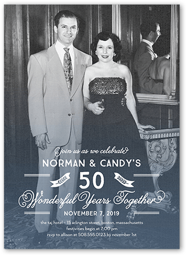 Wondrous Years Wedding Anniversary Invitation, Blue, 5x7 Flat, Standard Smooth Cardstock, Square