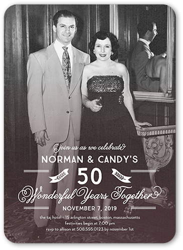 Wondrous Years Wedding Anniversary Invitation, Purple, 5x7, Pearl Shimmer Cardstock, Rounded