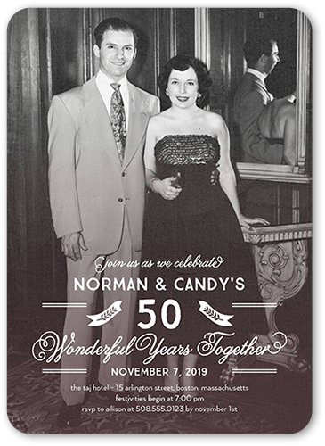 Wondrous Years Wedding Anniversary Invitation, Purple, 5x7 Flat, Standard Smooth Cardstock, Rounded